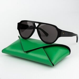NEW Bottega Veneta BV1318S 001 Black Grey Pilot Unisex Sunglasses